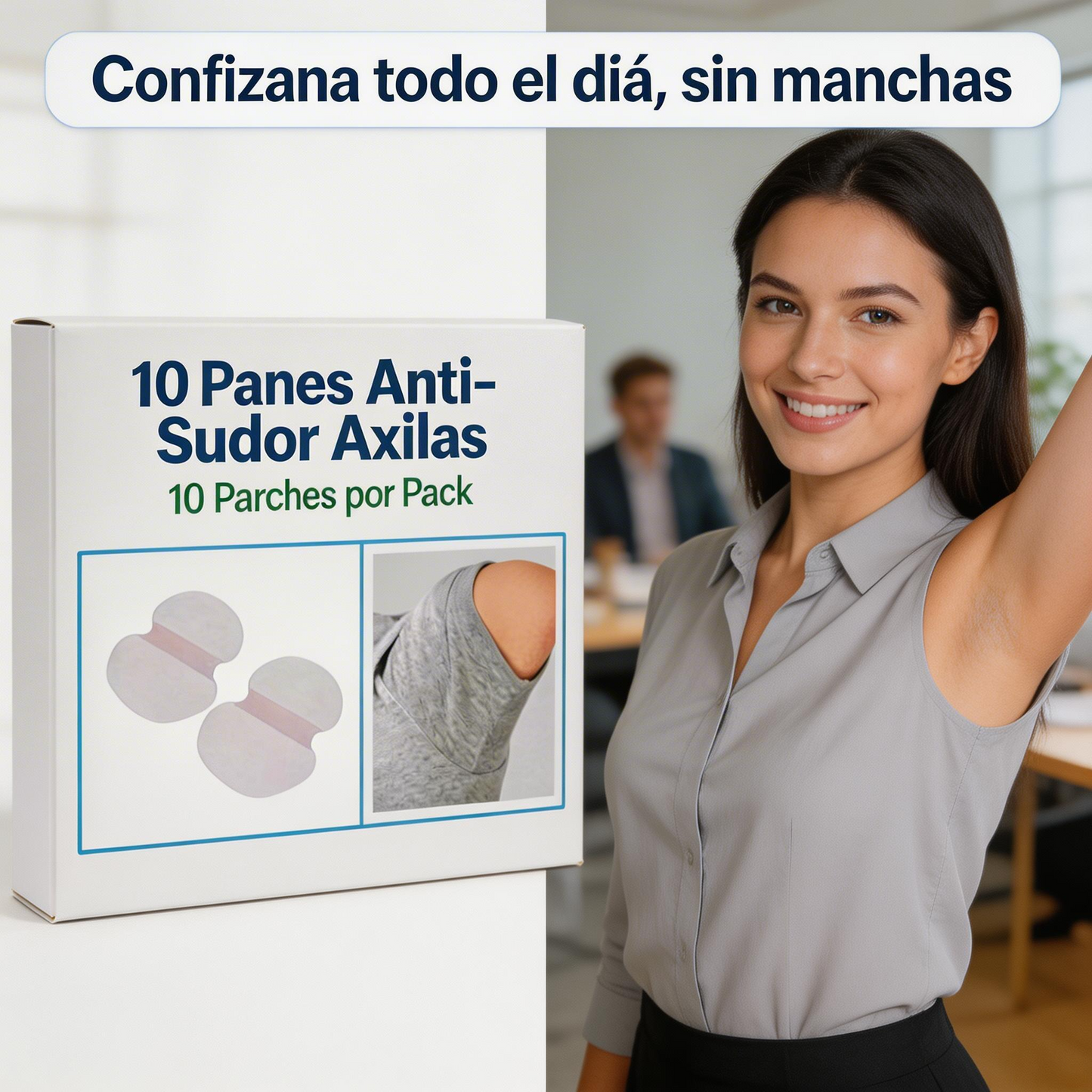 Confianza sin manchas, todos los días — 10 parches por pack.